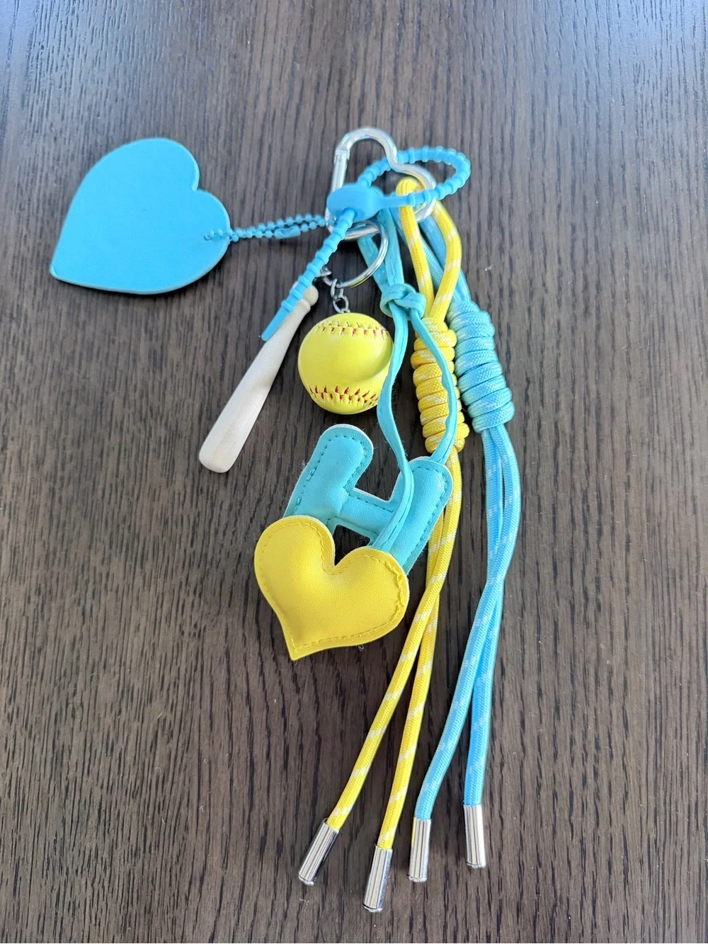 Softball Blue & Yellow Kids Decorative Keychain Charm - H & Heart